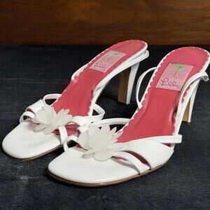Lilly Pulitzer Women’s Size 8.5 White High-Heeled Leather Mules Made in Italy
